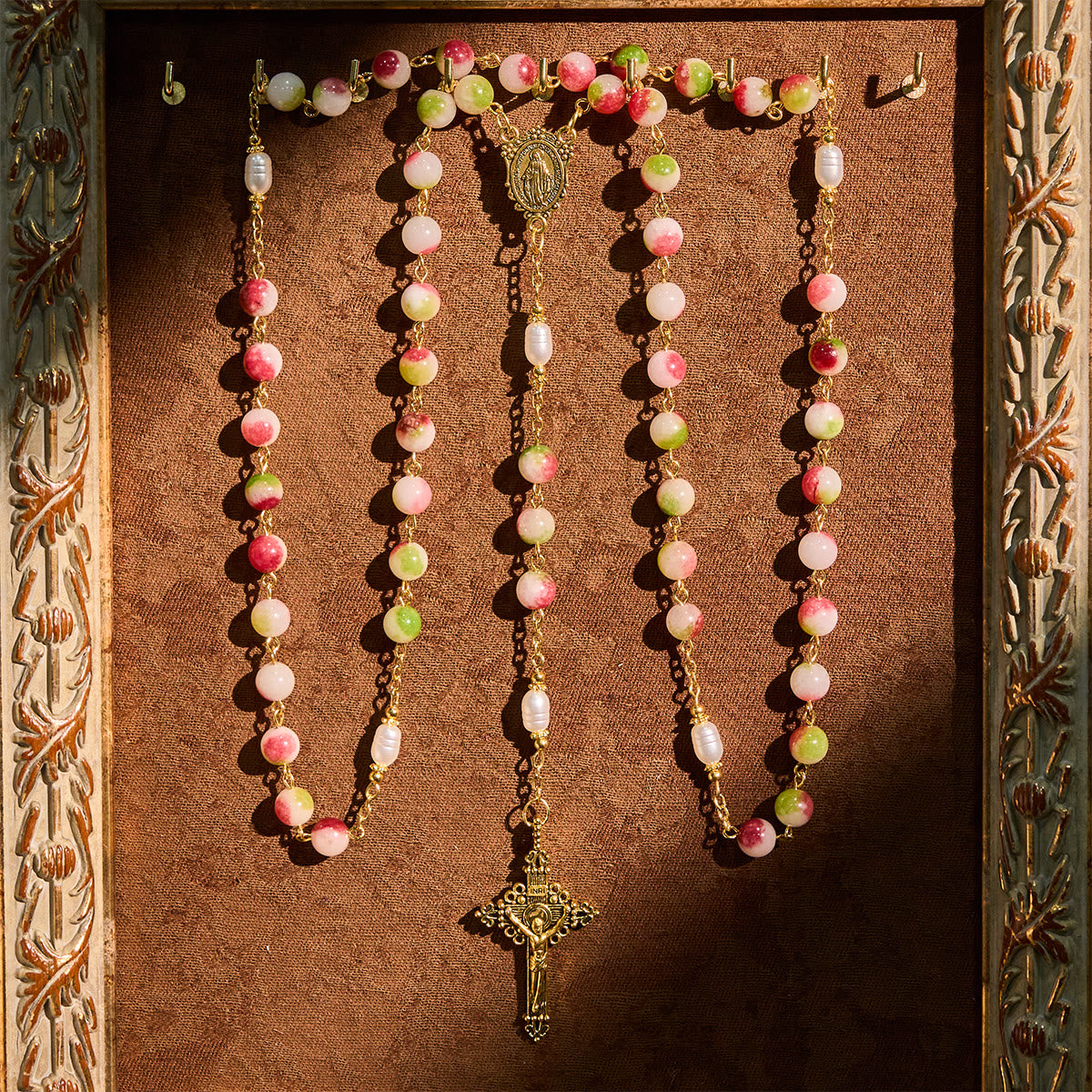 Vibrant Tourmaline Rosary with Golden Chain & Christ Crucifix
