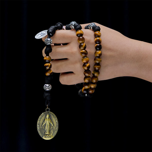 Our Lady-Centered Paracord Rosary: Tiger Eye Beads & Timeless Medal Grace