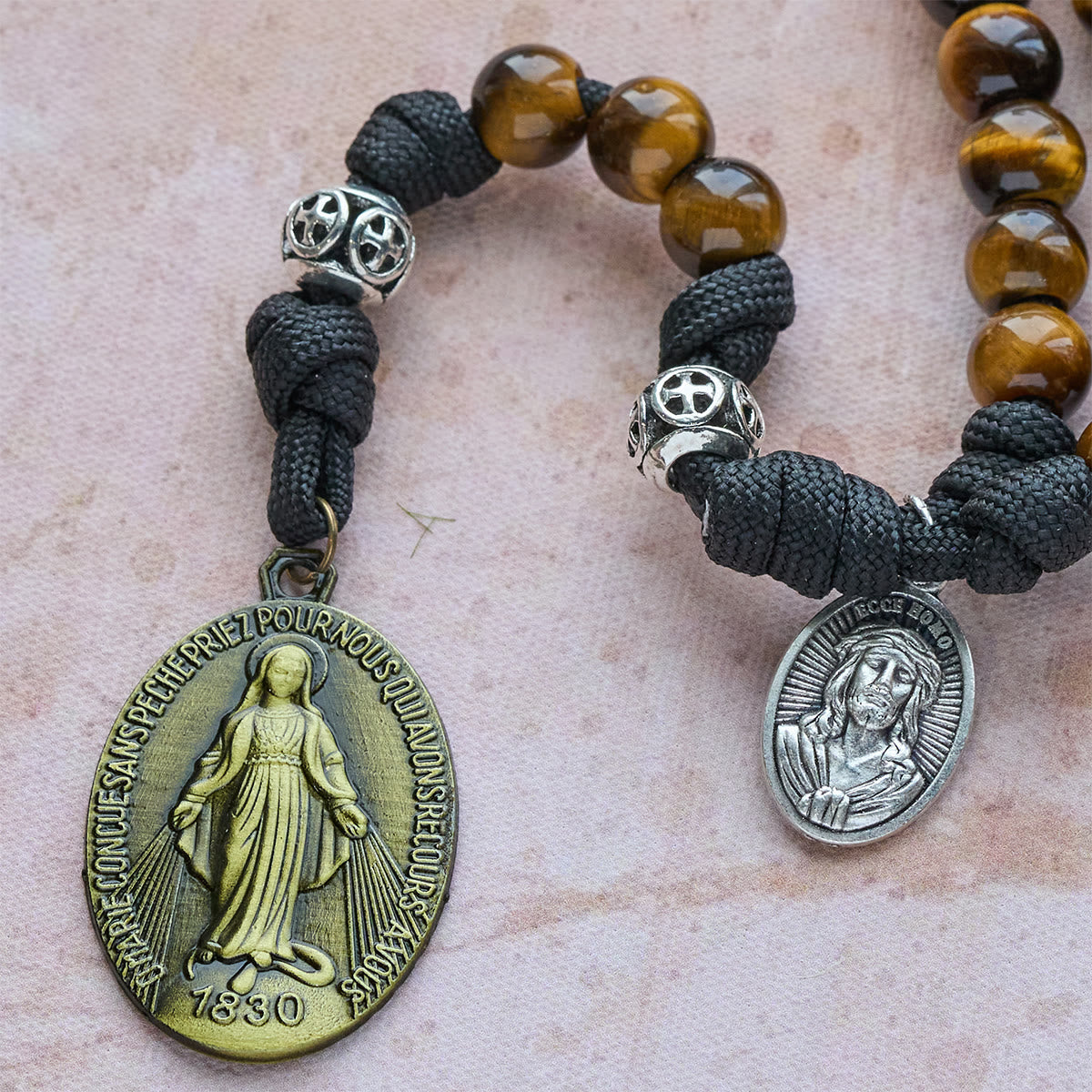 Our Lady-Centered Paracord Rosary: Tiger Eye Beads & Timeless Medal Grace