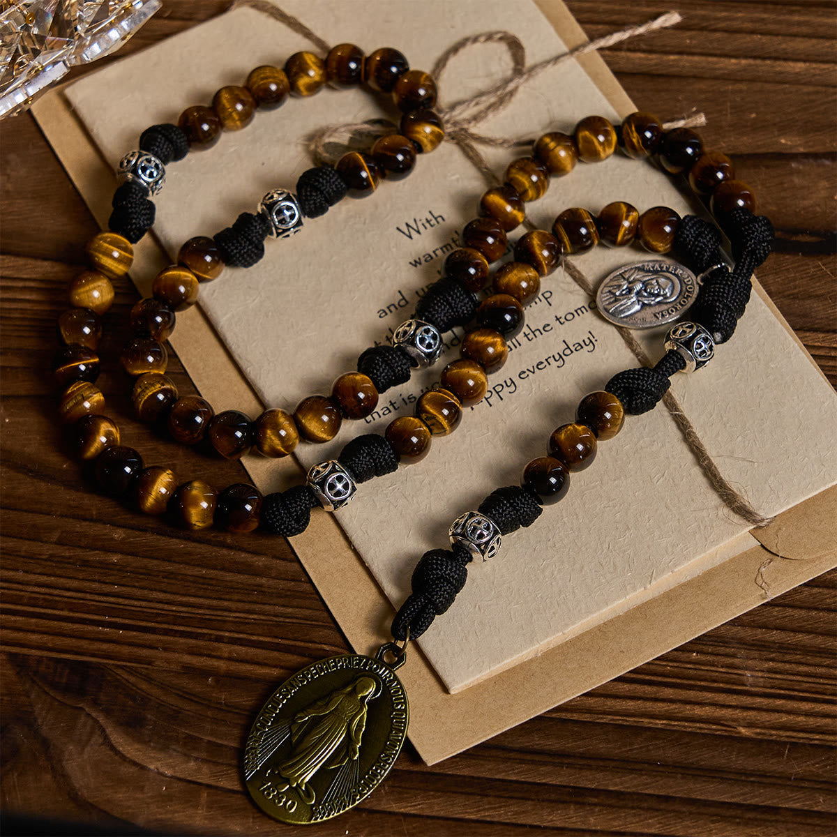 Our Lady-Centered Paracord Rosary: Tiger Eye Beads & Timeless Medal Grace