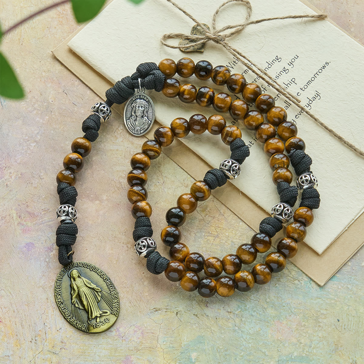 Our Lady-Centered Paracord Rosary: Tiger Eye Beads & Timeless Medal Grace