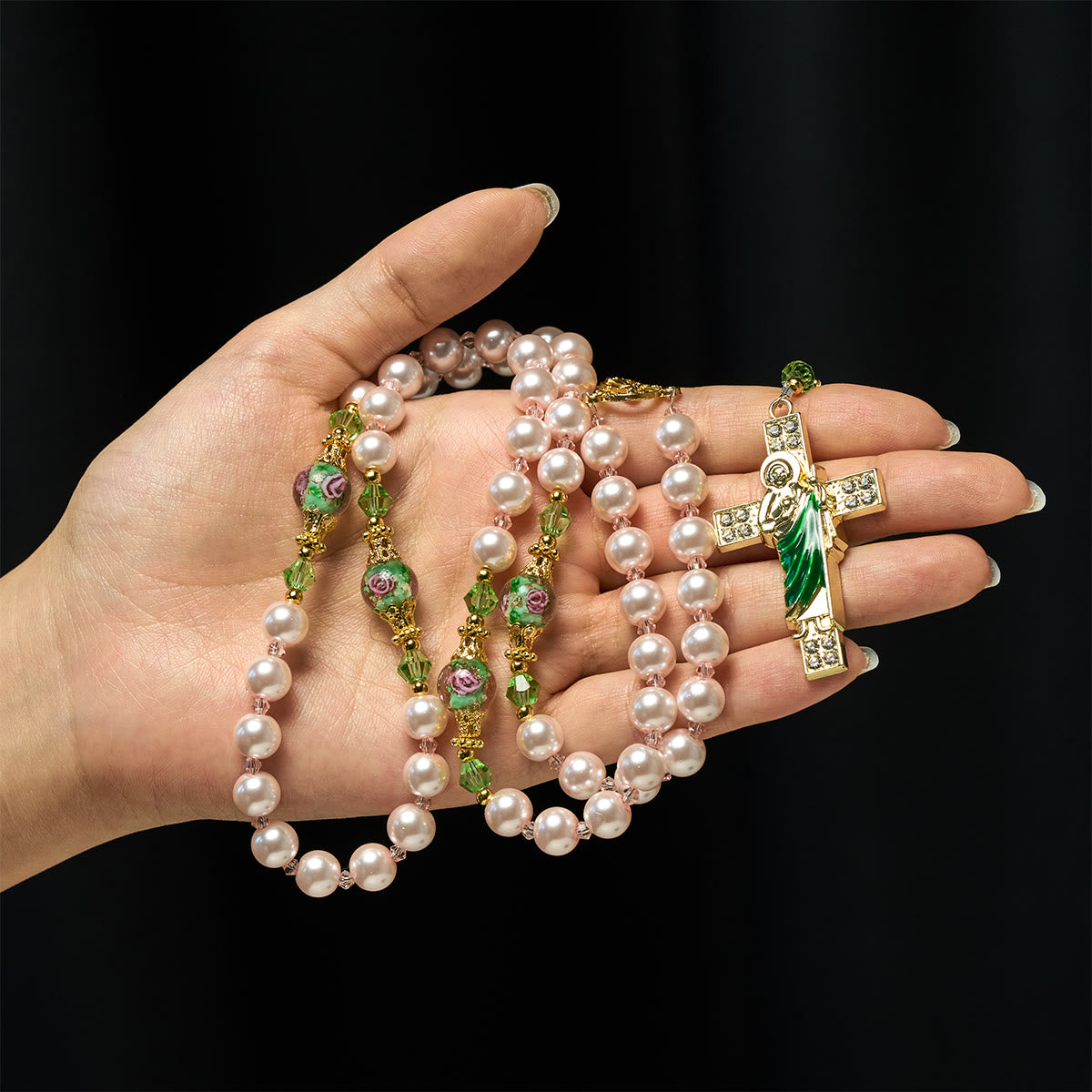 Heavenly Pink Beads St. Jude Devotion Rosary with Floral Beads of Sacred Grace