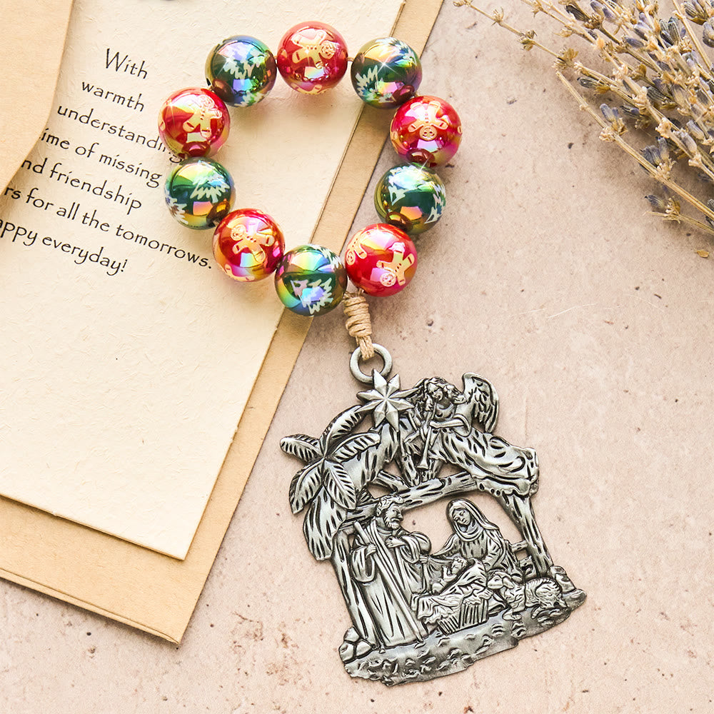 3-Style Christmas Holy Nativity Pocket Rosary: Christmas Shimmer Beads & Unique Birth Scene Pendants