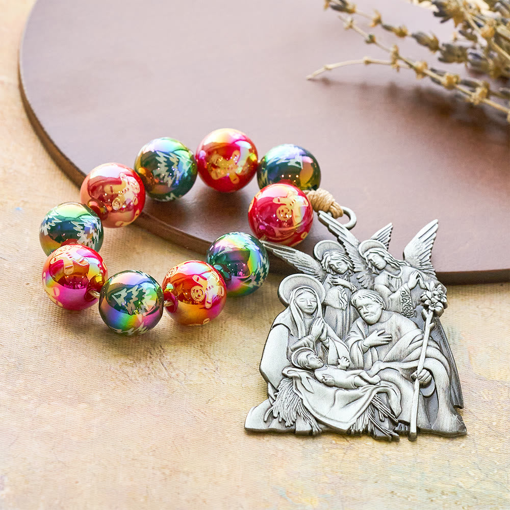 3-Style Christmas Holy Nativity Pocket Rosary: Christmas Shimmer Beads & Unique Birth Scene Pendants