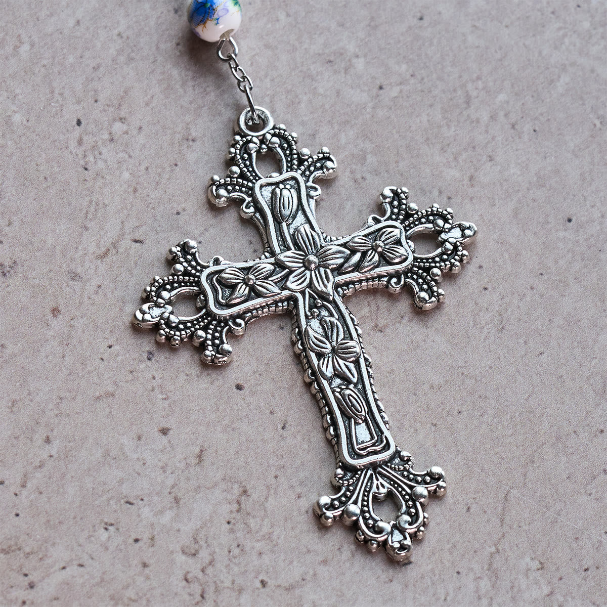 Blessed Aqua & White Devotion Rosary with Our Lady Heart Charm: Merge Light and Faith