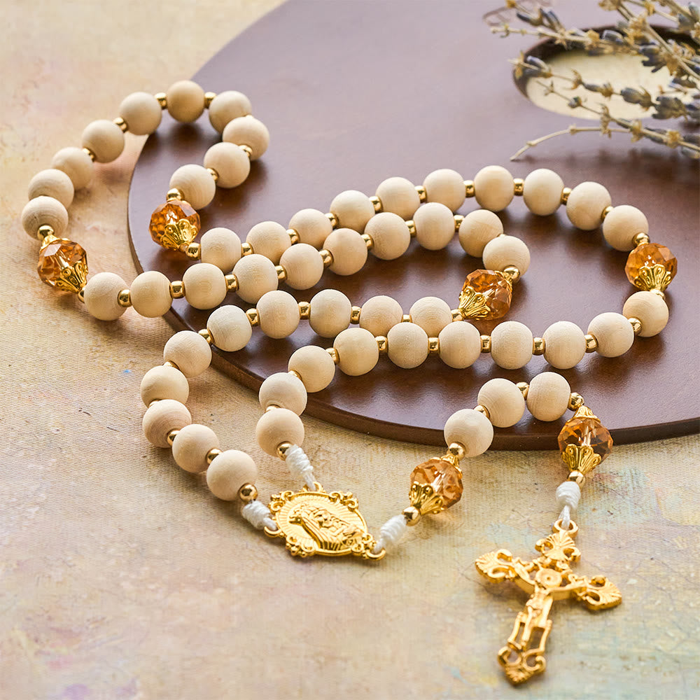 Beige Beads Rosary with Champagne-Tone Accent: Faith & Calm Reminder for Quiet Moments