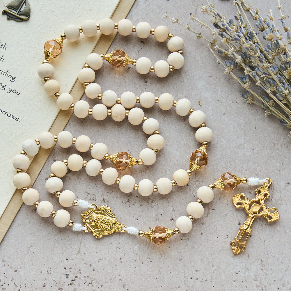 Beige Beads Rosary with Champagne-Tone Accent: Faith & Calm Reminder for Quiet Moments