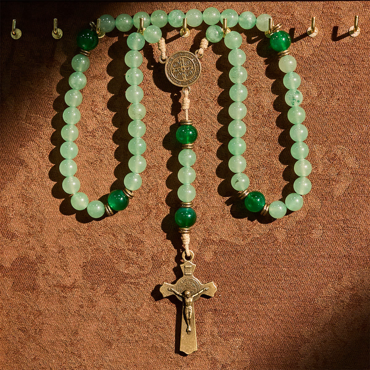 Blessed Green Aventurine Rosary: Jade Beads & St. Benedict Guardian Charm