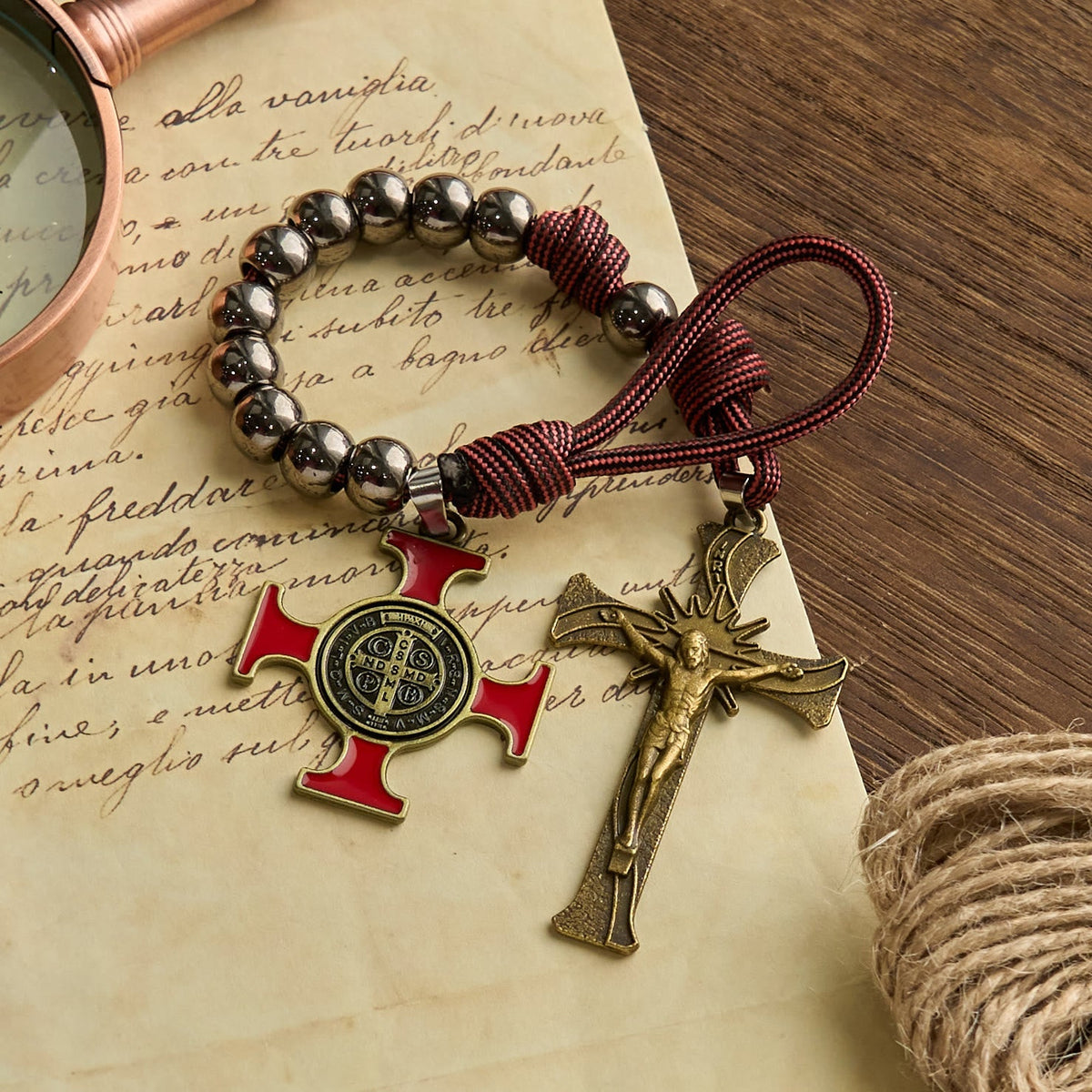 PRAYERFUL FAITH: All-Place Portable Paracord Pocket Rosary with Crucifix & St. Benedict