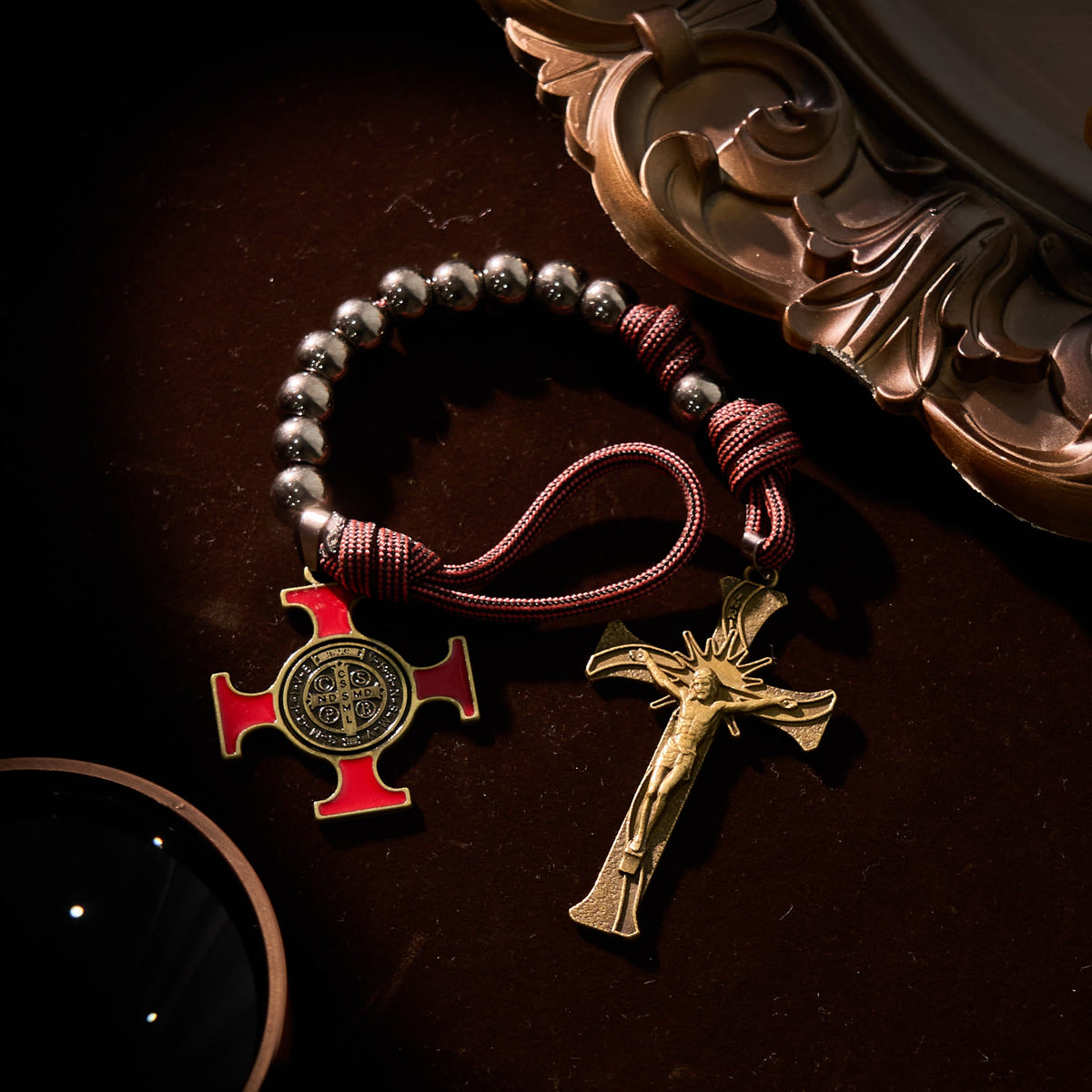 PRAYERFUL FAITH: All-Place Portable Paracord Pocket Rosary with Crucifix & St. Benedict