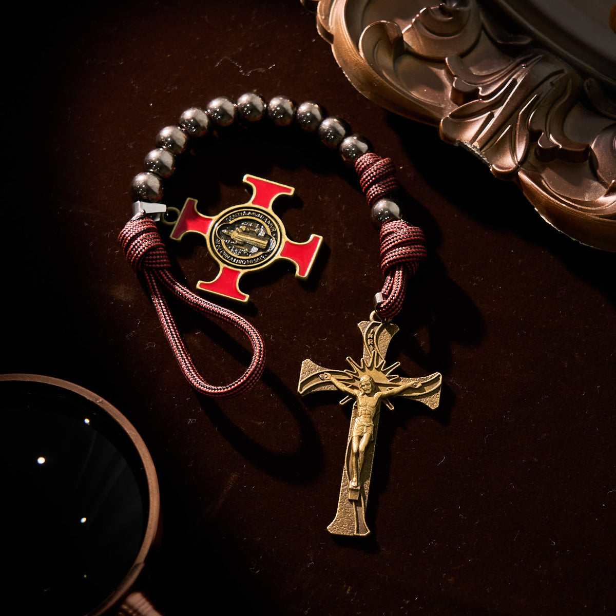PRAYERFUL FAITH: All-Place Portable Paracord Pocket Rosary with Crucifix & St. Benedict
