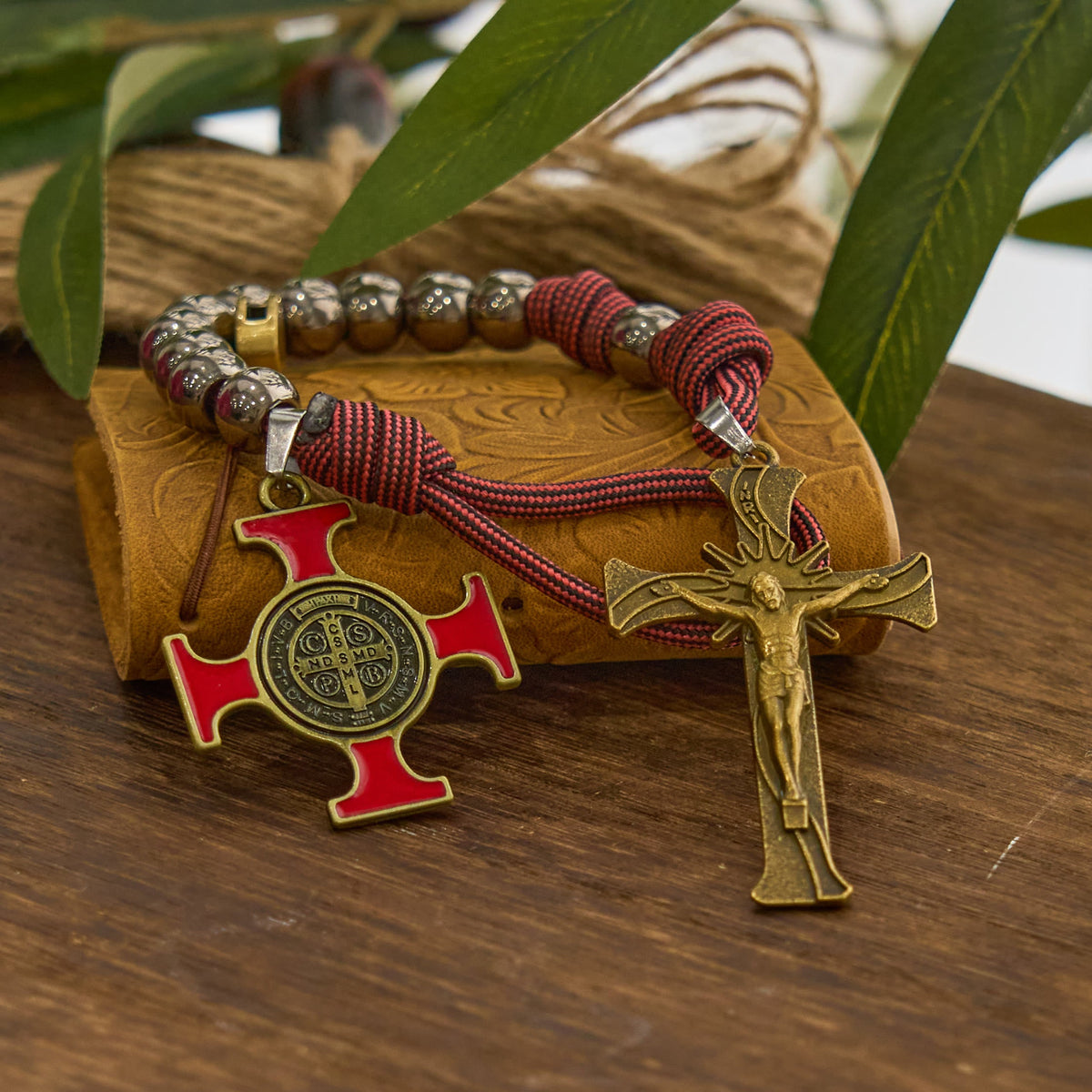 PRAYERFUL FAITH: All-Place Portable Paracord Pocket Rosary with Crucifix & St. Benedict