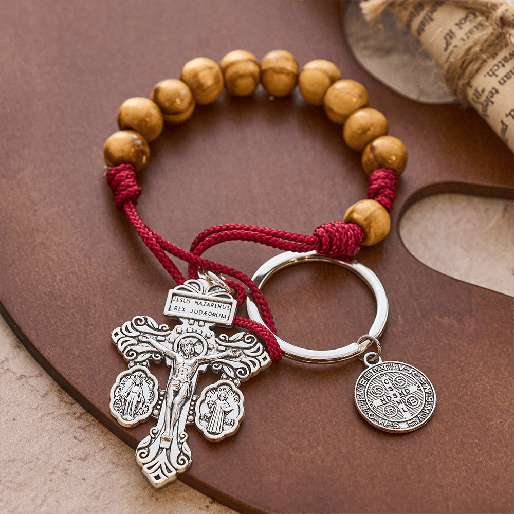 Crucifix & St. Benedict Medal Wood Pocket Rosary: Soft Prompt of Peace