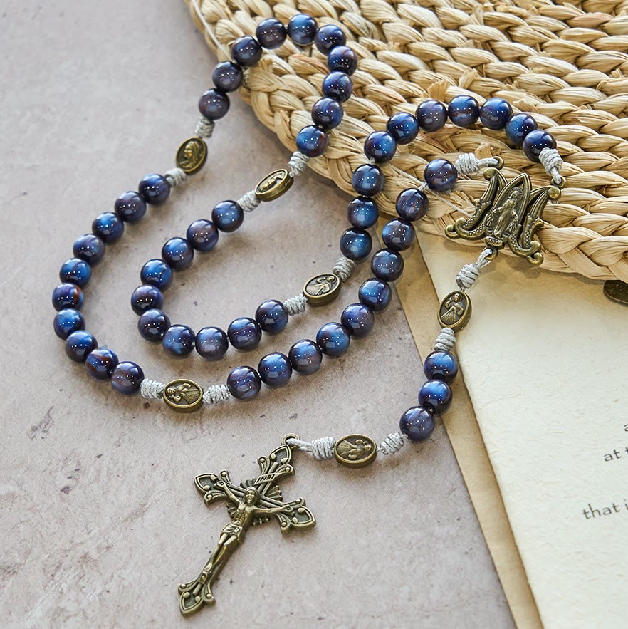 Deep Blue Starlight Faith Rosary: Divine Mercy & Our Lady Sacred Medals