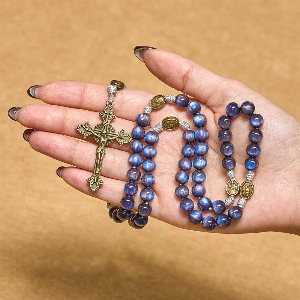 Deep Blue Starlight Faith Rosary: Divine Mercy & Our Lady Sacred Medals