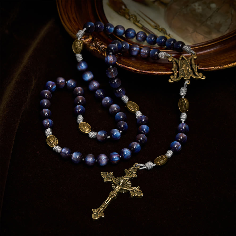 Deep Blue Starlight Faith Rosary: Divine Mercy & Our Lady Sacred Medals