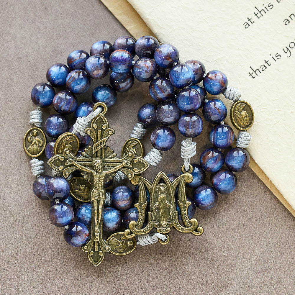 Deep Blue Starlight Faith Rosary: Divine Mercy & Our Lady Sacred Medals