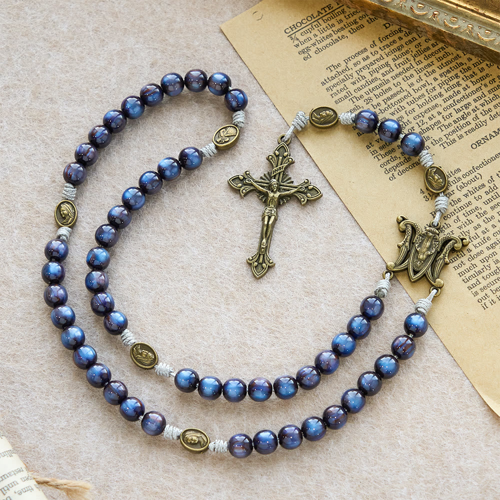Deep Blue Starlight Faith Rosary: Divine Mercy & Our Lady Sacred Medals