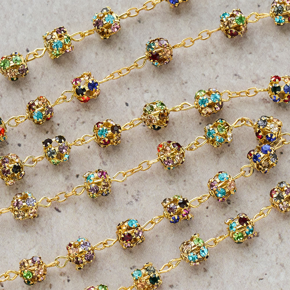 Luxurious Gilded Sparkling Rosary: Dazzling Multi-Color Beads & Our Lady Charm