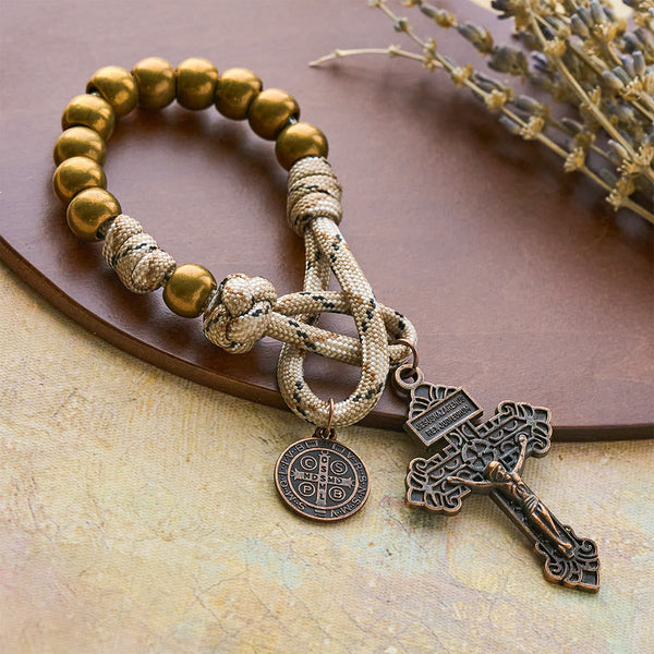 Rustic Faith Bronze Pocket Rosary with Copper St. Benedict & Crucifix
