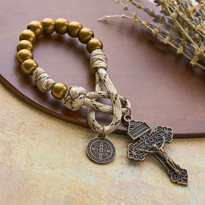 Rustic Faith Bronze Pocket Rosary with Copper St. Benedict & Crucifix