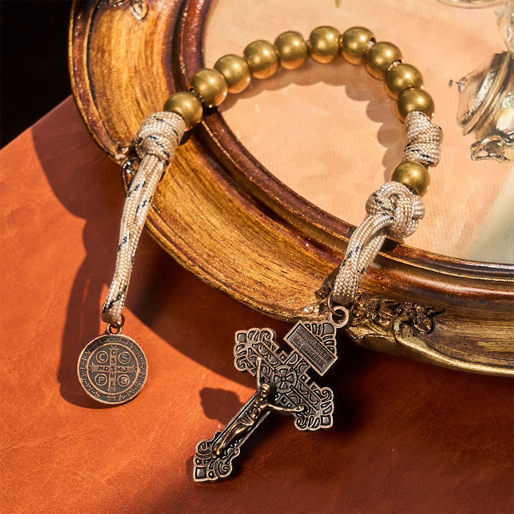 Rustic Faith Bronze Pocket Rosary with Copper St. Benedict & Crucifix