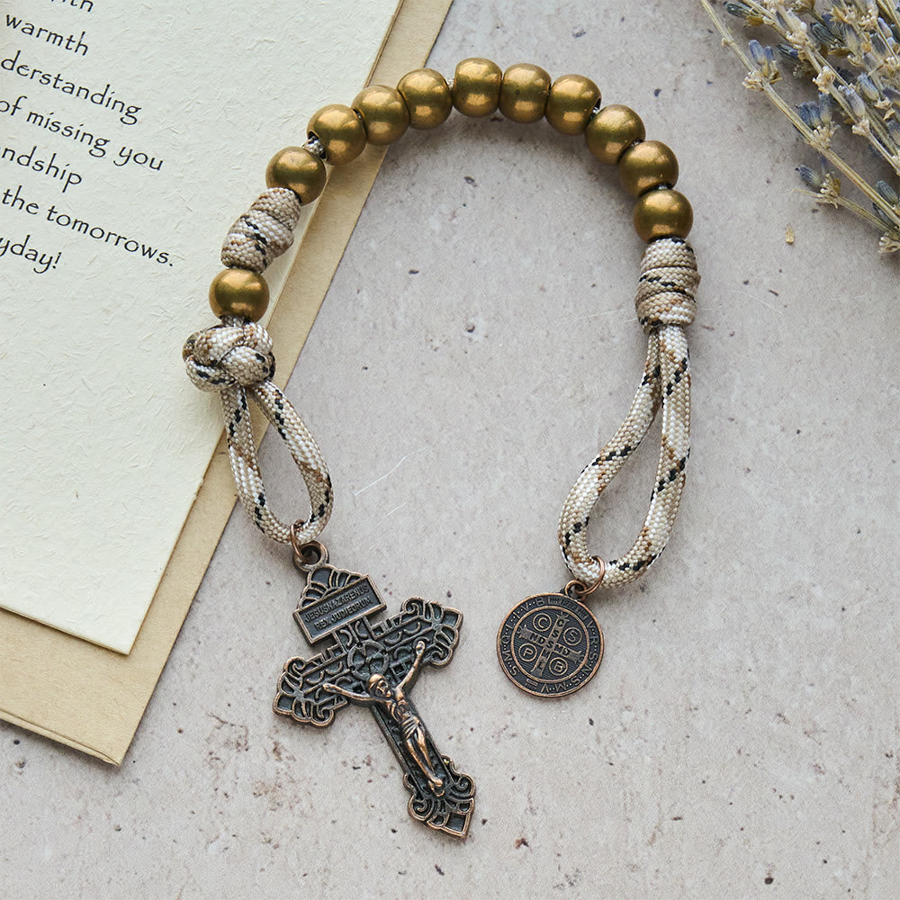 Rustic Faith Bronze Pocket Rosary with Copper St. Benedict & Crucifix