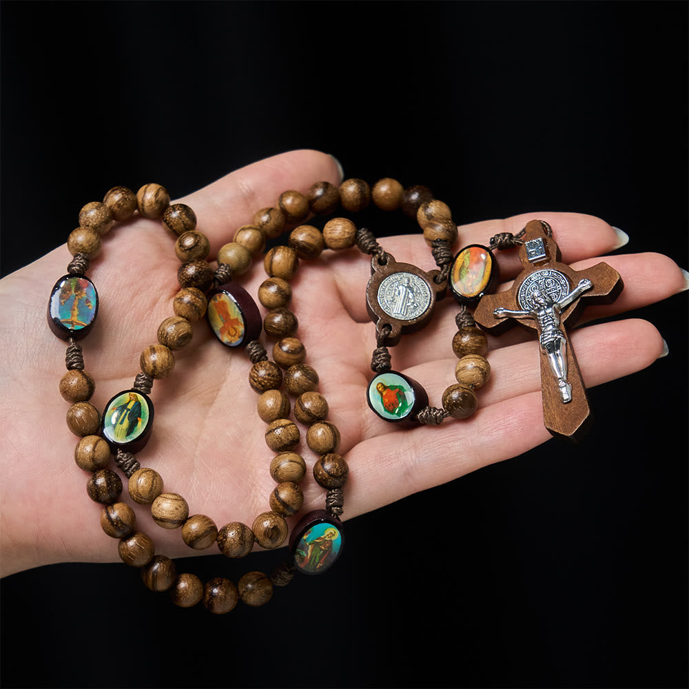 Earthy Wooden with Sacred Icon Beads Rosary: Faith Rooted in Natural Grace