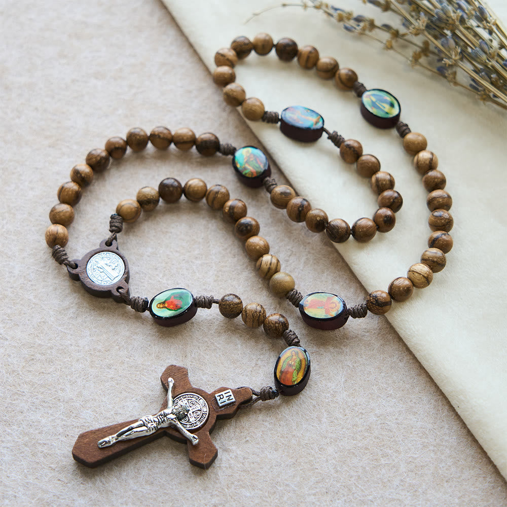 Earthy Wooden with Sacred Icon Beads Rosary: Faith Rooted in Natural Grace