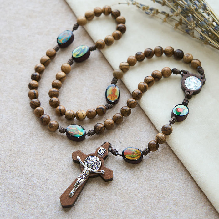 Earthy Wooden with Sacred Icon Beads Rosary: Faith Rooted in Natural Grace