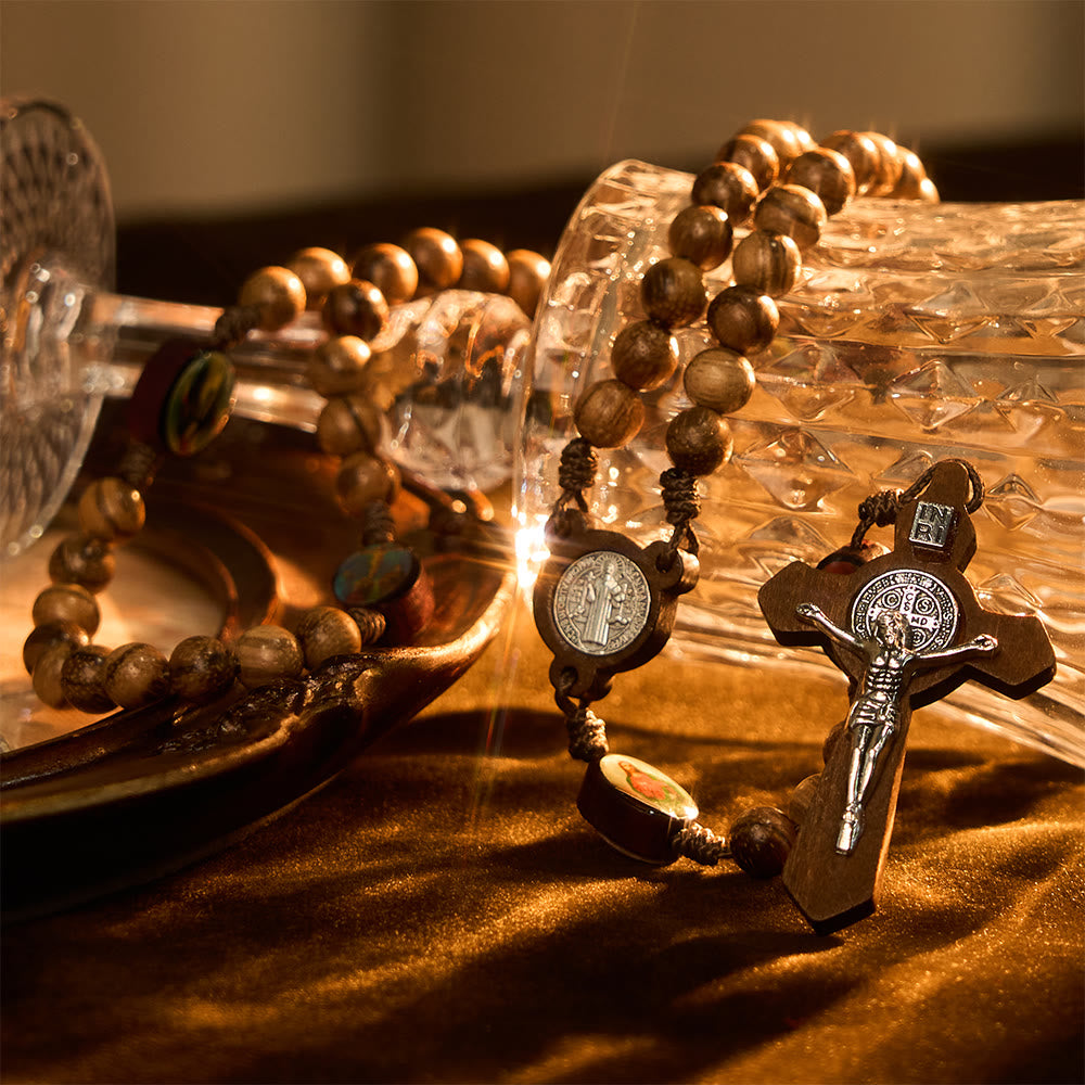 Earthy Wooden with Sacred Icon Beads Rosary: Faith Rooted in Natural Grace