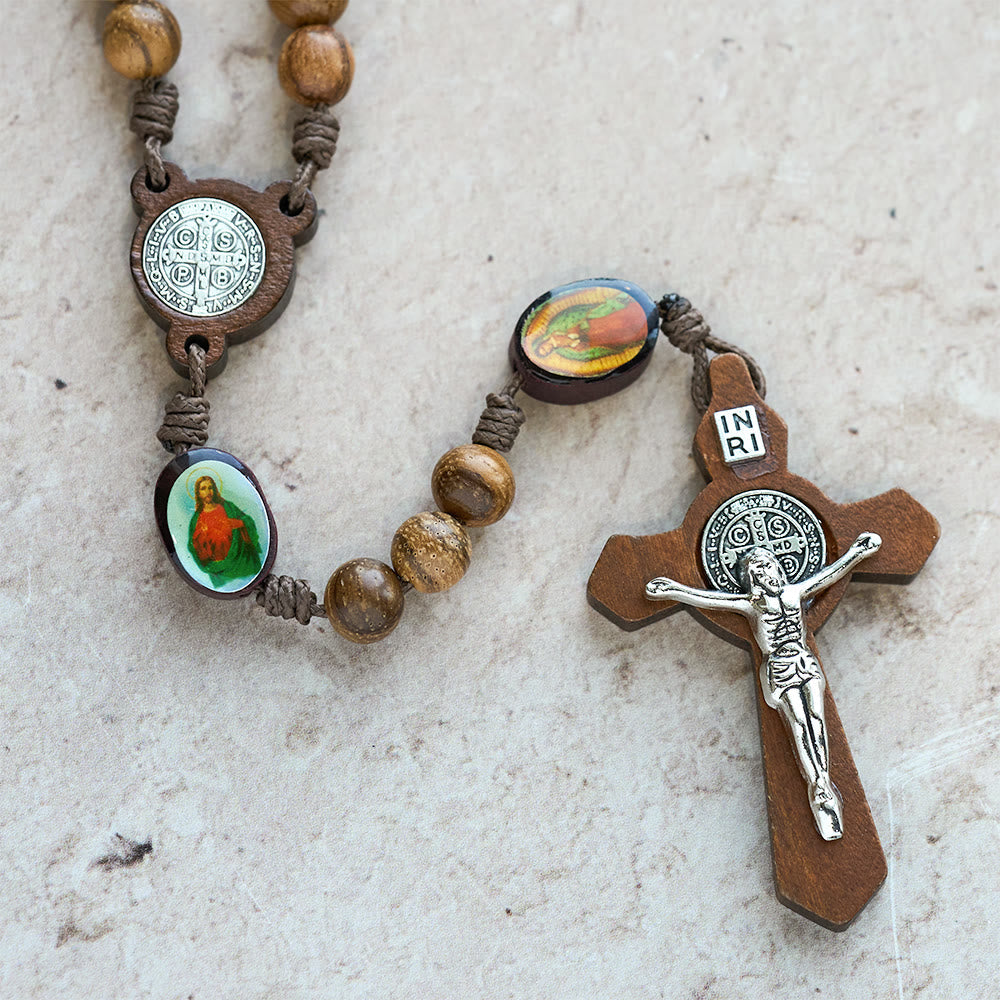 Earthy Wooden with Sacred Icon Beads Rosary: Faith Rooted in Natural Grace