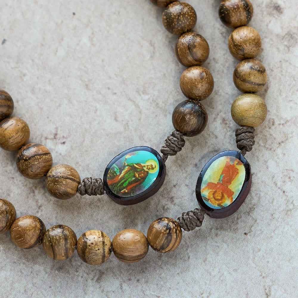 Earthy Wooden with Sacred Icon Beads Rosary: Faith Rooted in Natural Grace
