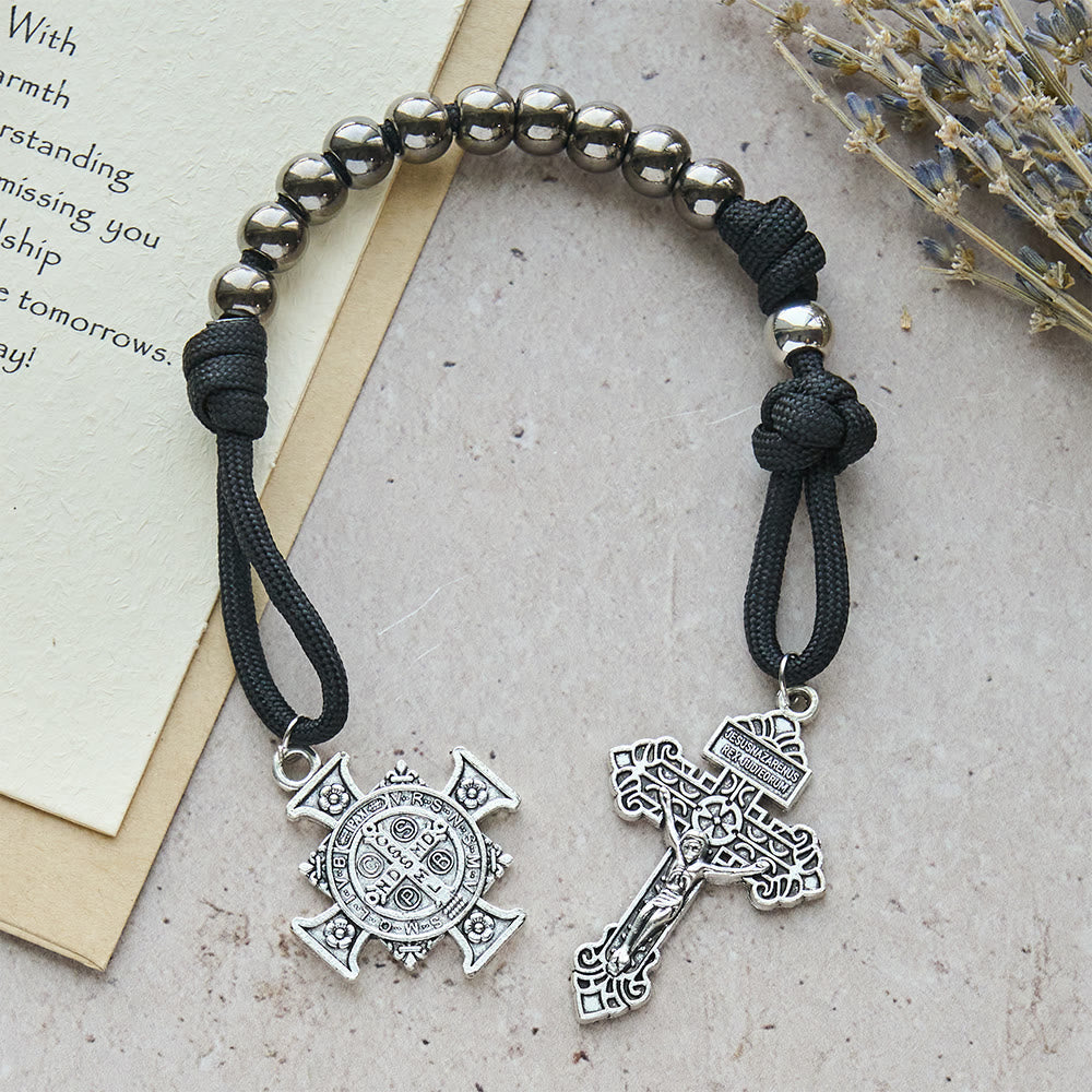 Dual Use Car Pendant & Pocket Rosary with St. Michael & Benedict Guardian Shield and Evil Repelling Grace