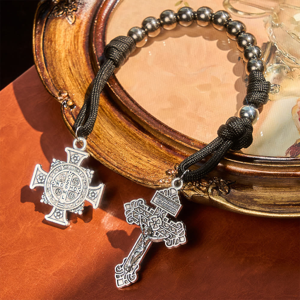 Dual Use Car Pendant & Pocket Rosary with St. Michael & Benedict Guardian Shield and Evil Repelling Grace