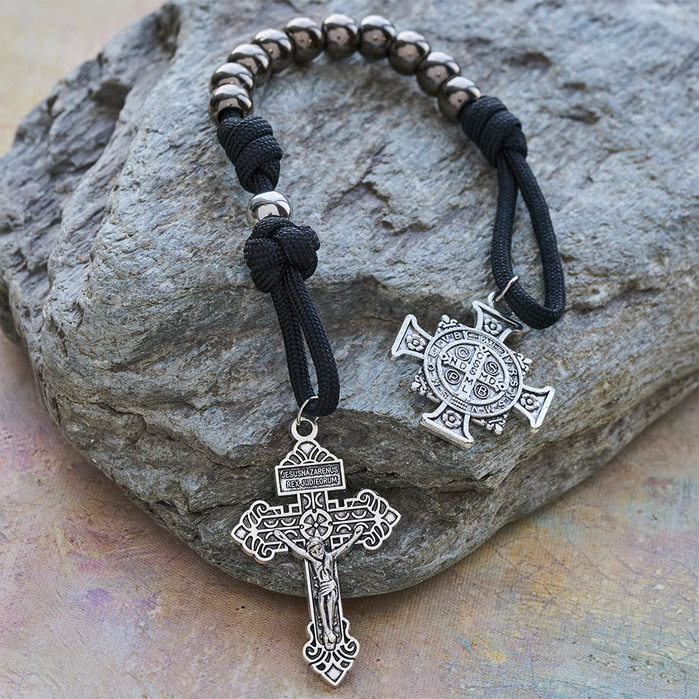 Dual Use Car Pendant & Pocket Rosary with St. Michael & Benedict Guardian Shield and Evil Repelling Grace