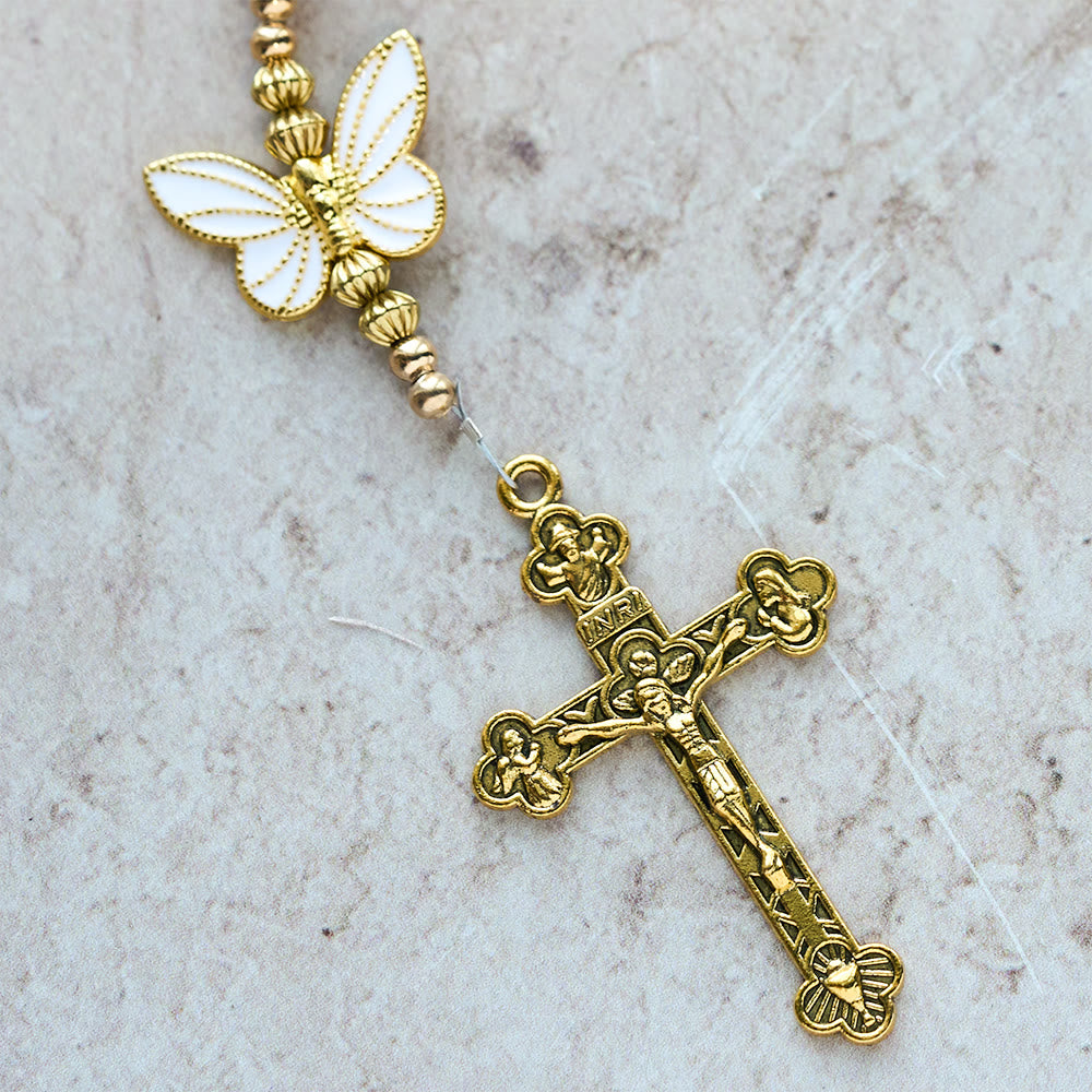 Purple/Pink Cat's Eye & Matte Glass Butterfly Blessed Rosary: Embody Sacred Love and Grace