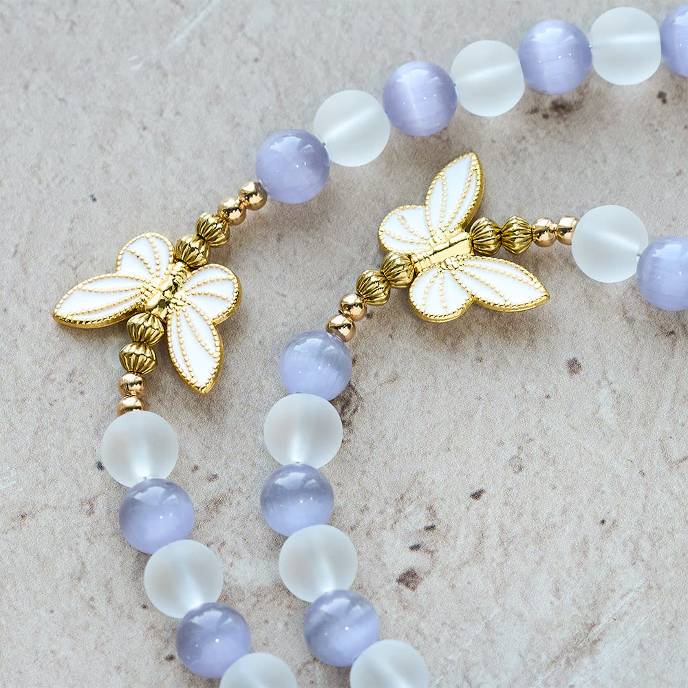 Purple/Pink Cat's Eye & Matte Glass Butterfly Blessed Rosary: Embody Sacred Love and Grace