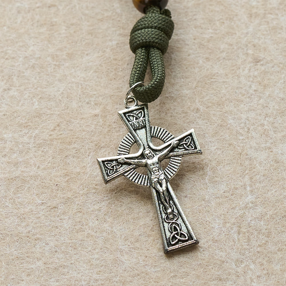 Tiger Eye Pocket Rosary with Divine Mercy: Courage & Faith with Paracord Design