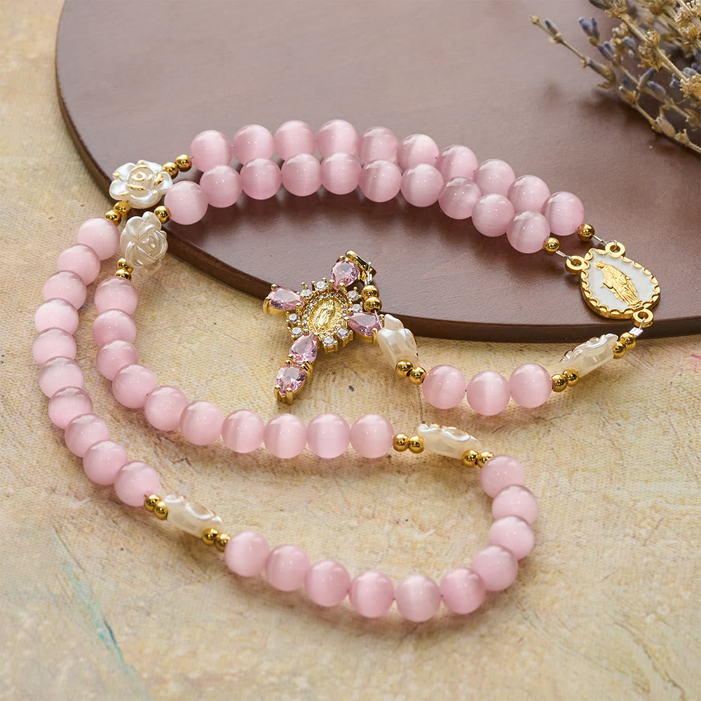 Cat's Eye & Rose Devotion Rosary in Lavender & Pink: Holy Mother Centerpiece for Gentle Prayer