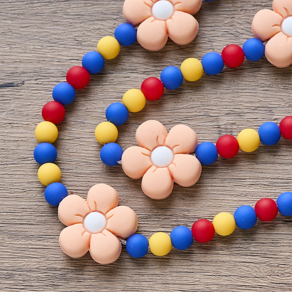 Kids Rosary with Soft Silicone Flowers: Fun Flower Design with Red Yellow Blue Palette