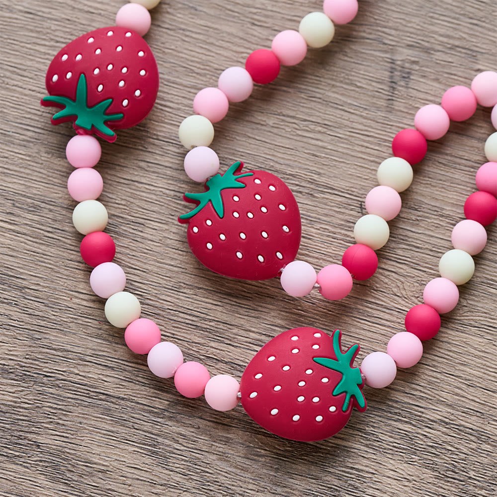 Strawberry Sweet Kids Rosary: Soft Berries & Pink White Beads for Young Believers