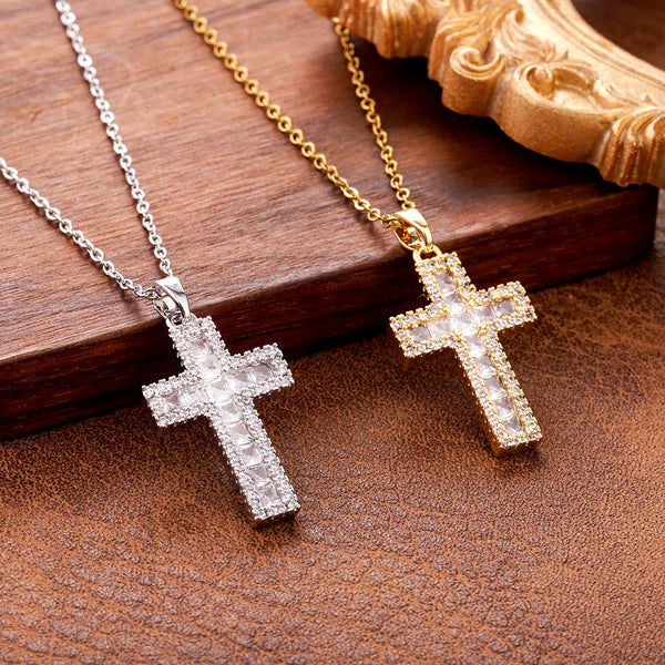 Sparkling Zircon Cross Pendant Necklace: Radiant Faith for Daily Wear