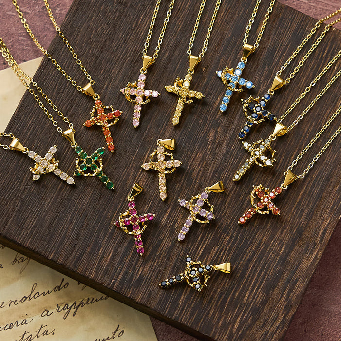 Faith - Symbol Cross Necklace with Monthly Birthstone Accents