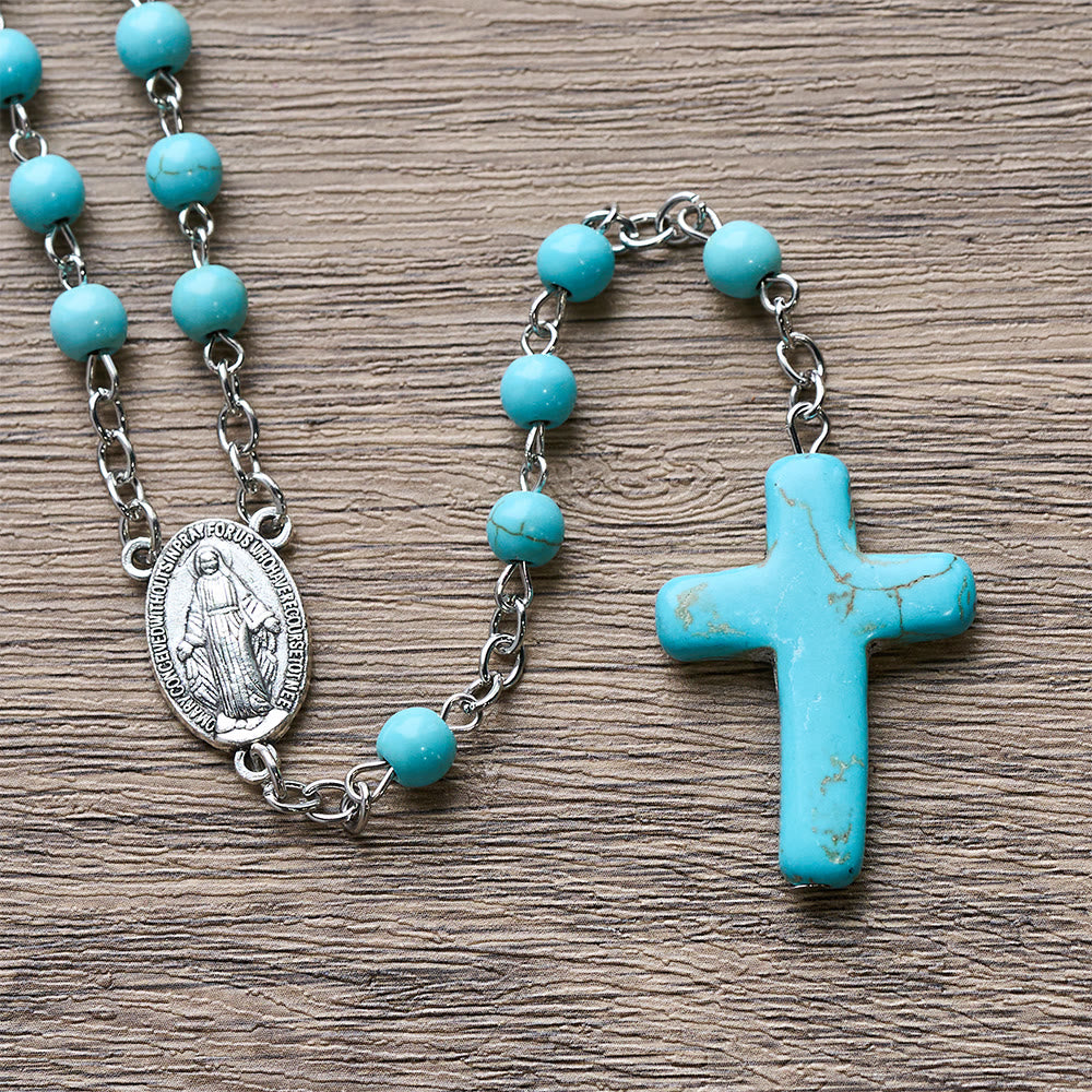 Turquoise Cross Blessing Rosary