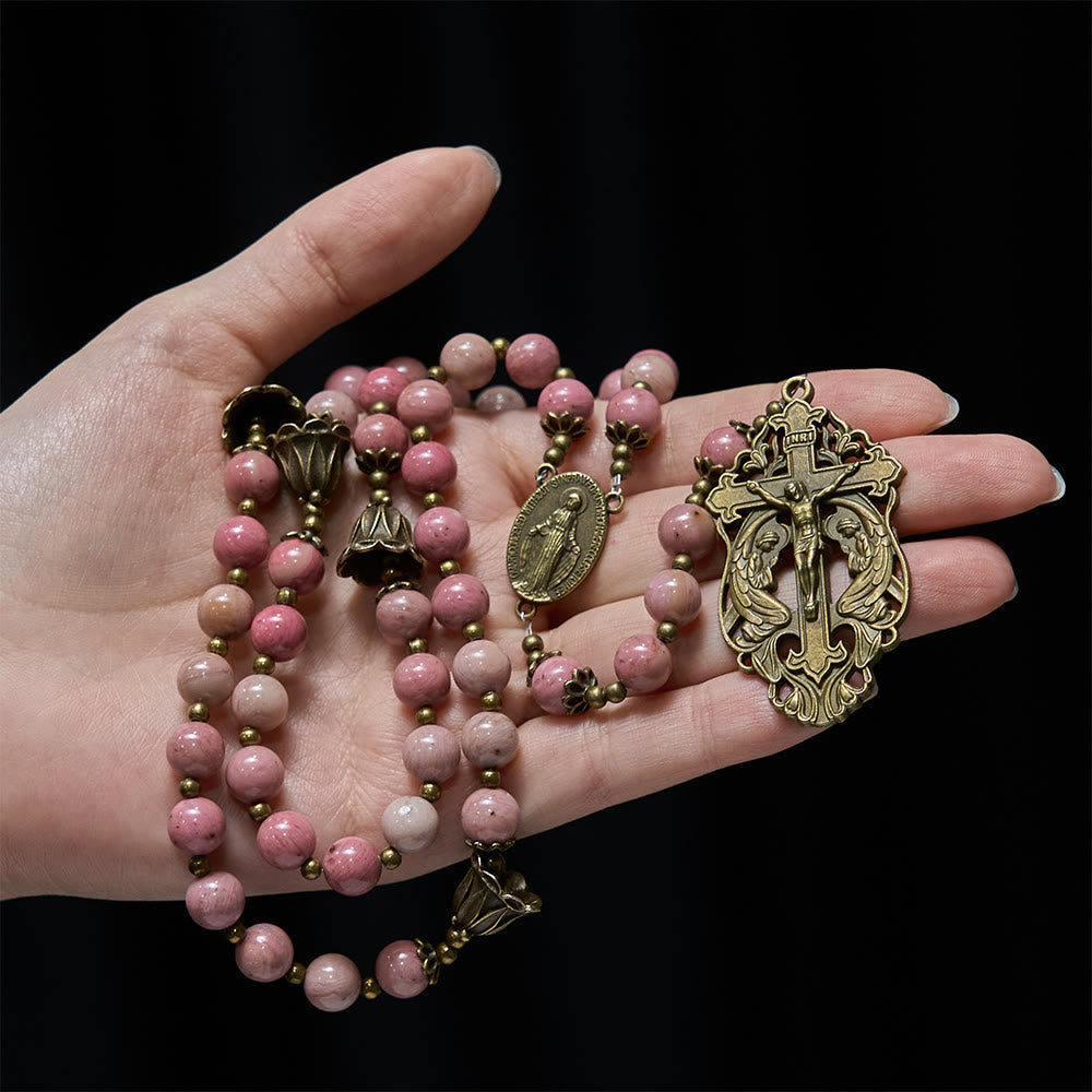 Rosewood Pattern & Bronze Tulip Rosary: Steadfast Grace in Prayer