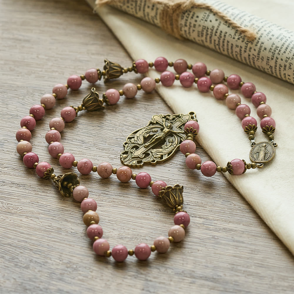 Rosewood Pattern & Bronze Tulip Rosary: Steadfast Grace in Prayer