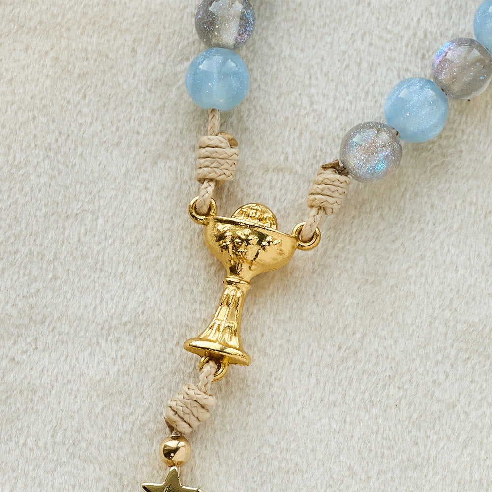 Starry Blue & Gray Holy Grail Rosary: Luminous Grace in Prayer