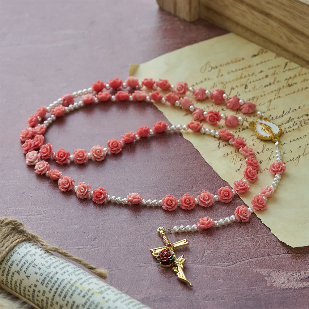 Soft Pink Camellia Rosary with Our Lady: Gentle Faith Accessory