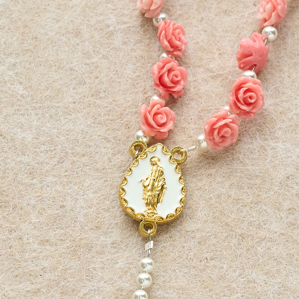 Soft Pink Camellia Rosary with Our Lady: Gentle Faith Accessory